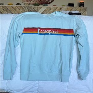 Cotopaxi Women’s Light Blue Crewneck Sweater with Multicolor Stripe - M